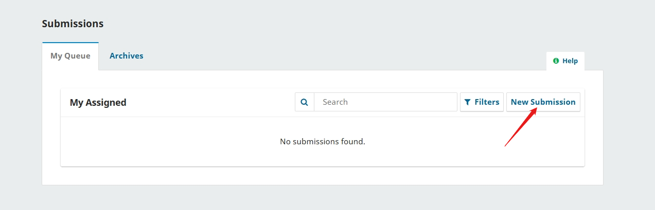 Author submission queue with new submission button